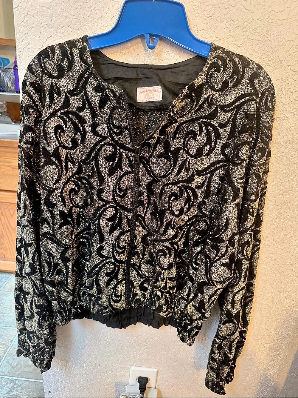 OOAK Handmade by Margaret Black & Gold Abstract Sweater Jacket. Size is ~S-M